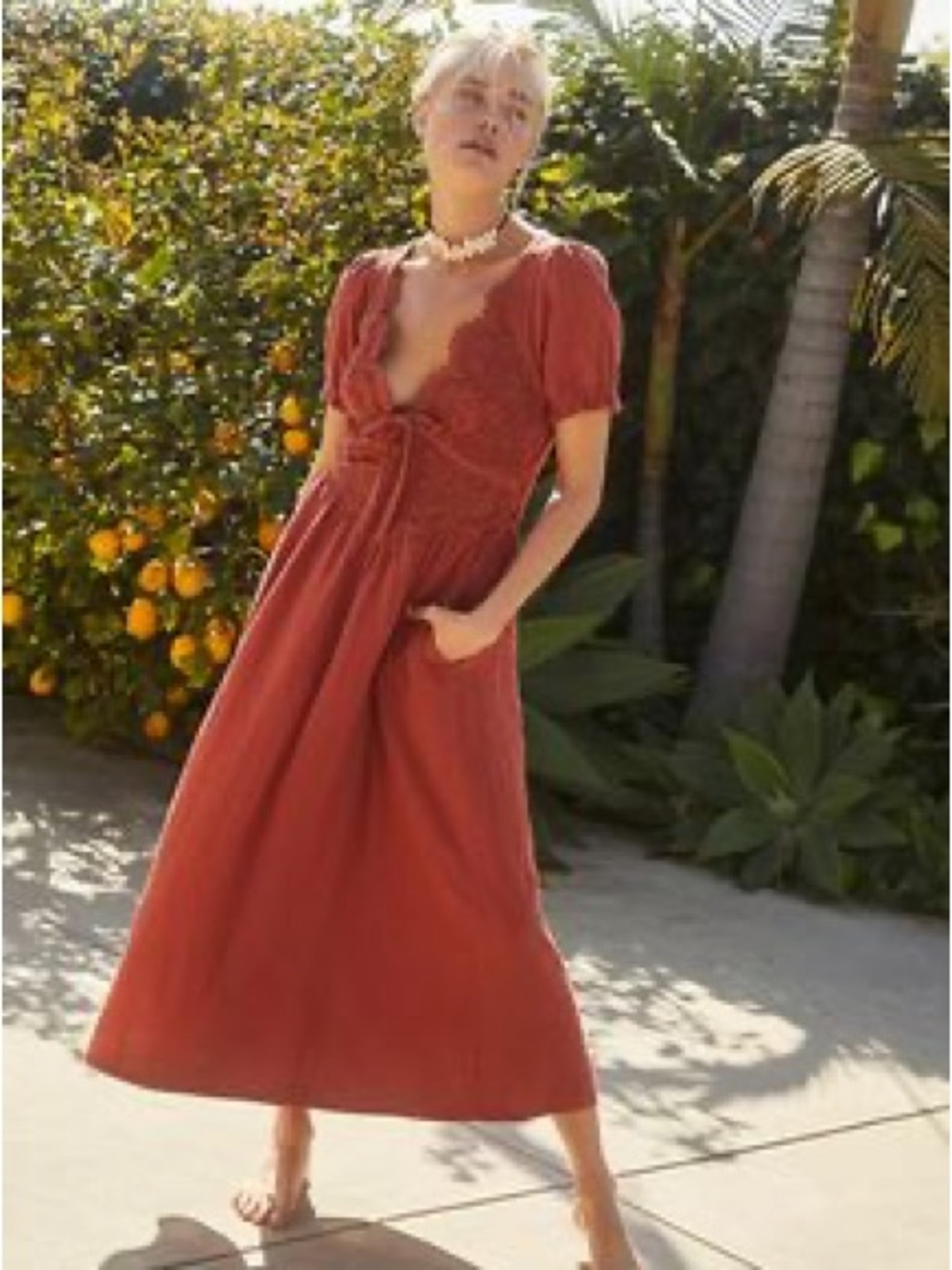 Sweet Lovely by Jen Rust Lace Trim Maxi Dress